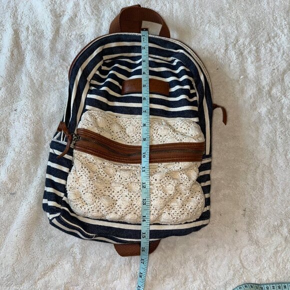 American Eagle Striped Backpack Navy White Brown Lace - Picture 10 of 10